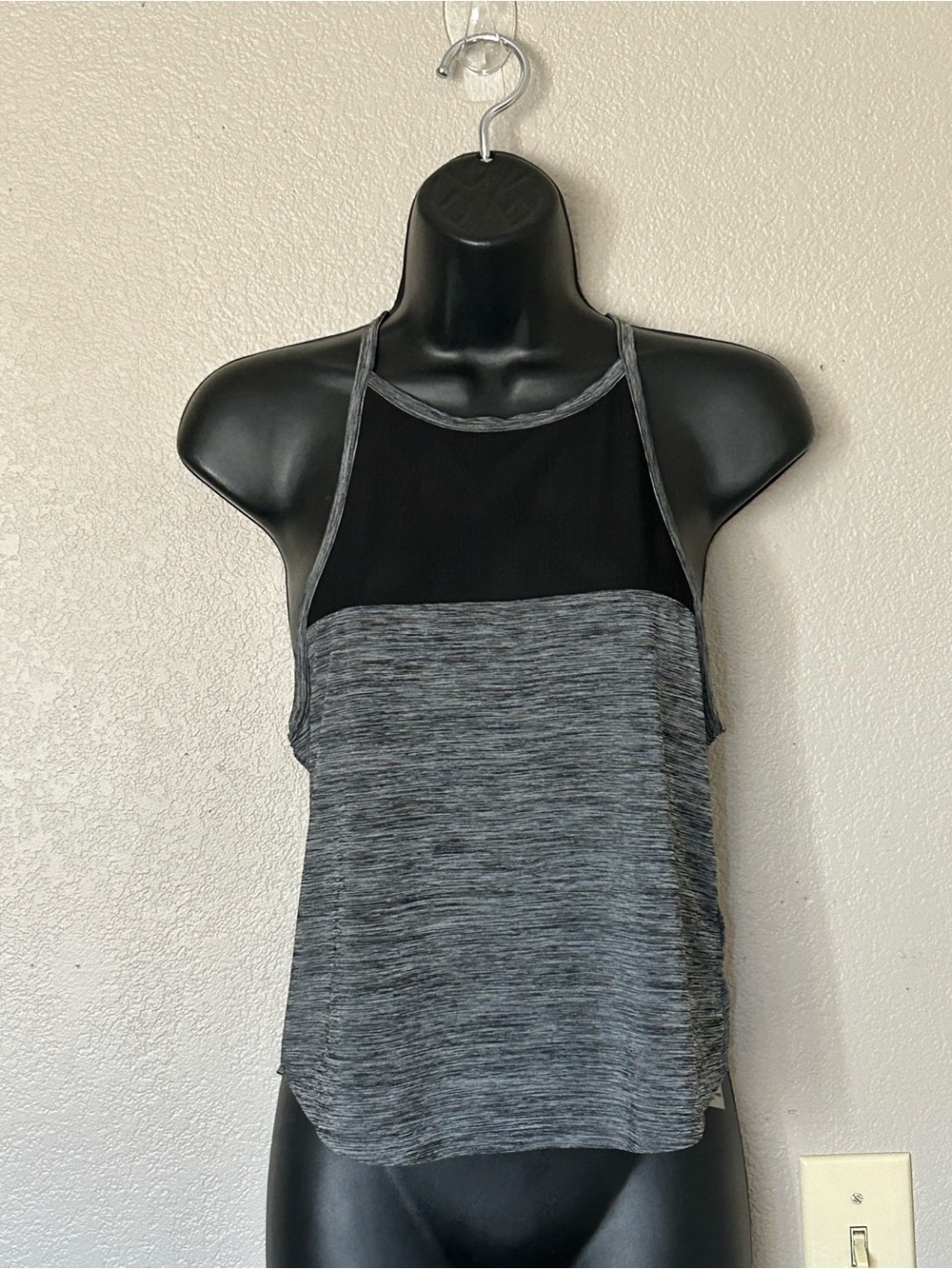 Gymshark Racerback Mesh Workout Gym Running Athleisure Top Heather Black Sz S